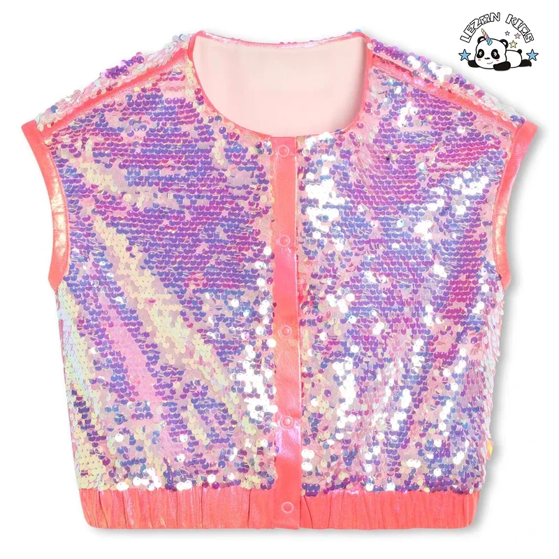 LEZONKIDS - Color  Size Fabric Customization Available Sequin Summer Children Girls Clothing Set